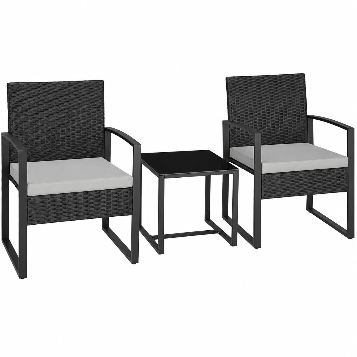 Ensemble de Jardin Extérieur 2 Chaises avec Table en Rotin et Acier