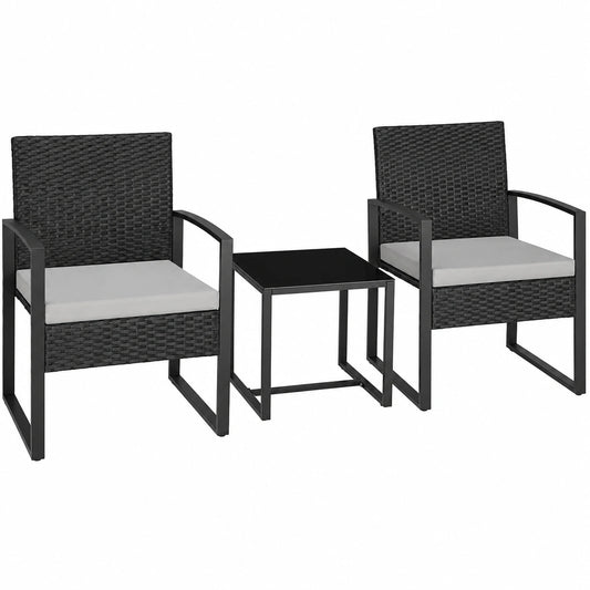 Ensemble de Jardin Extérieur 2 Chaises avec Table en Rotin et Acier