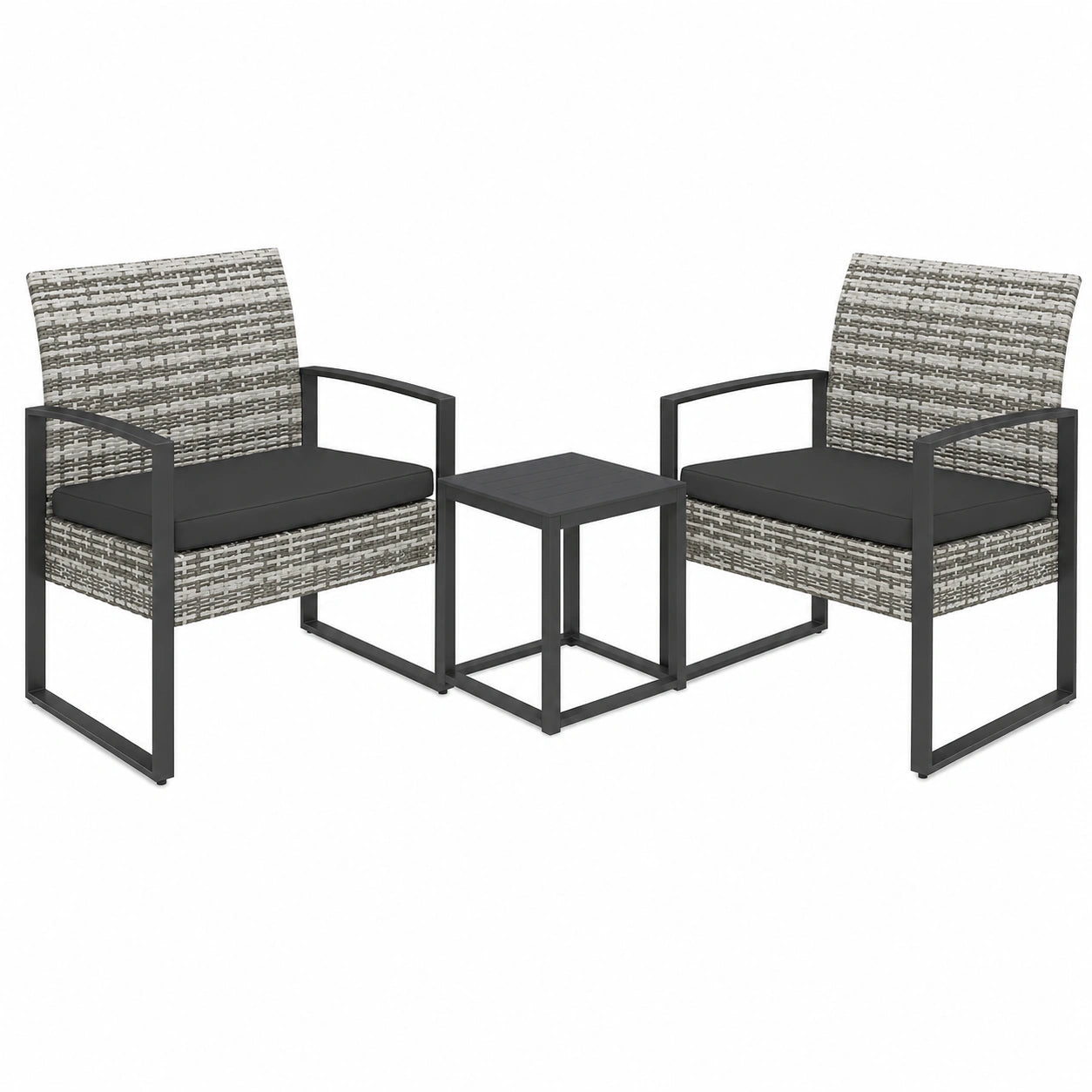 Ensemble de Mobilier de Jardin 2 Places avec Table Basse en Verre et Coussins