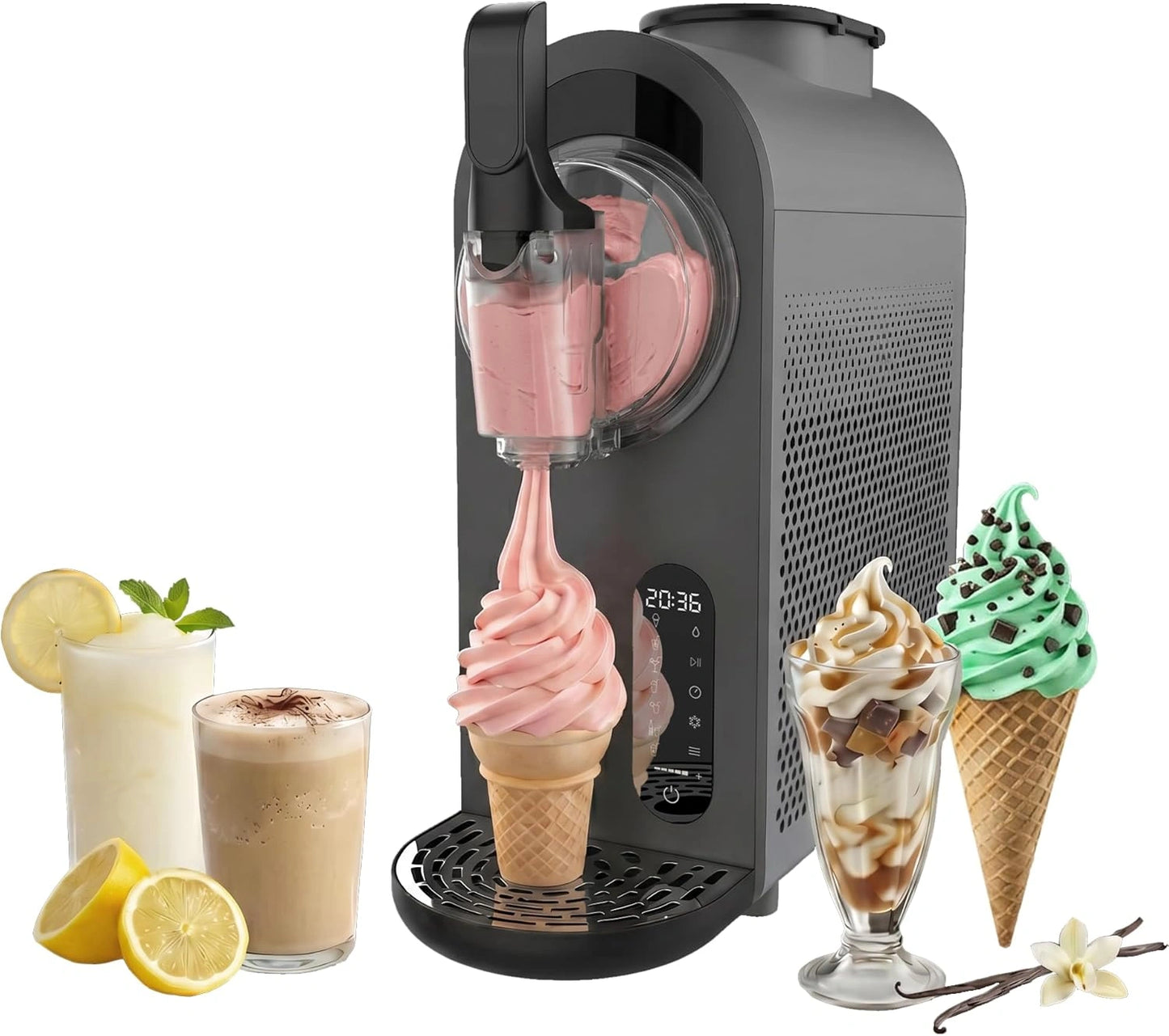 Sorbetière Cecotec 1,5 L - 210 W, Écran Tactile, 9 Programmes, Sans Précooling, Anti-Goutte