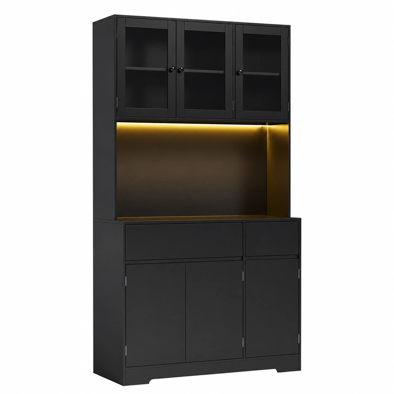 Buffet de Cuisine Haut avec Éclairage LED et Rangement Multifonction