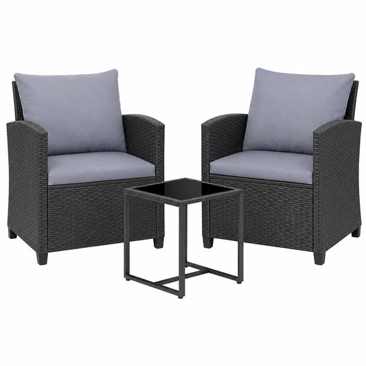 Ensemble de Jardin Extérieur 3 Pièces avec Table en Verre