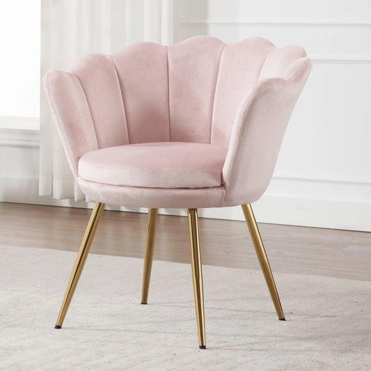 Fauteuil Moderne Coquillage Rose avec Pieds Métal pour Salon ou Chambre