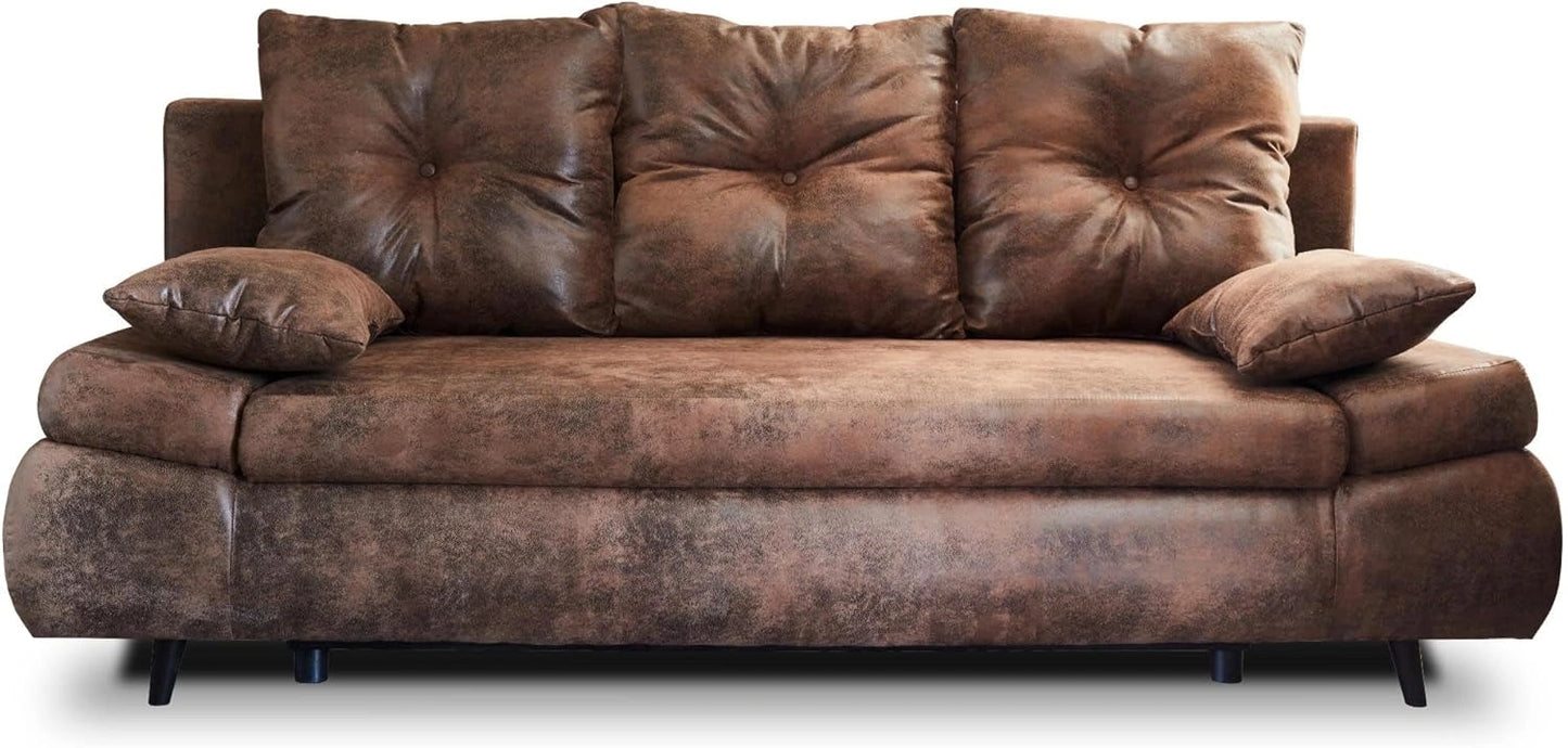 Canapé Chesterfield 3 Places Convertible avec Coffre - Style Industriel en Microfibre Marron