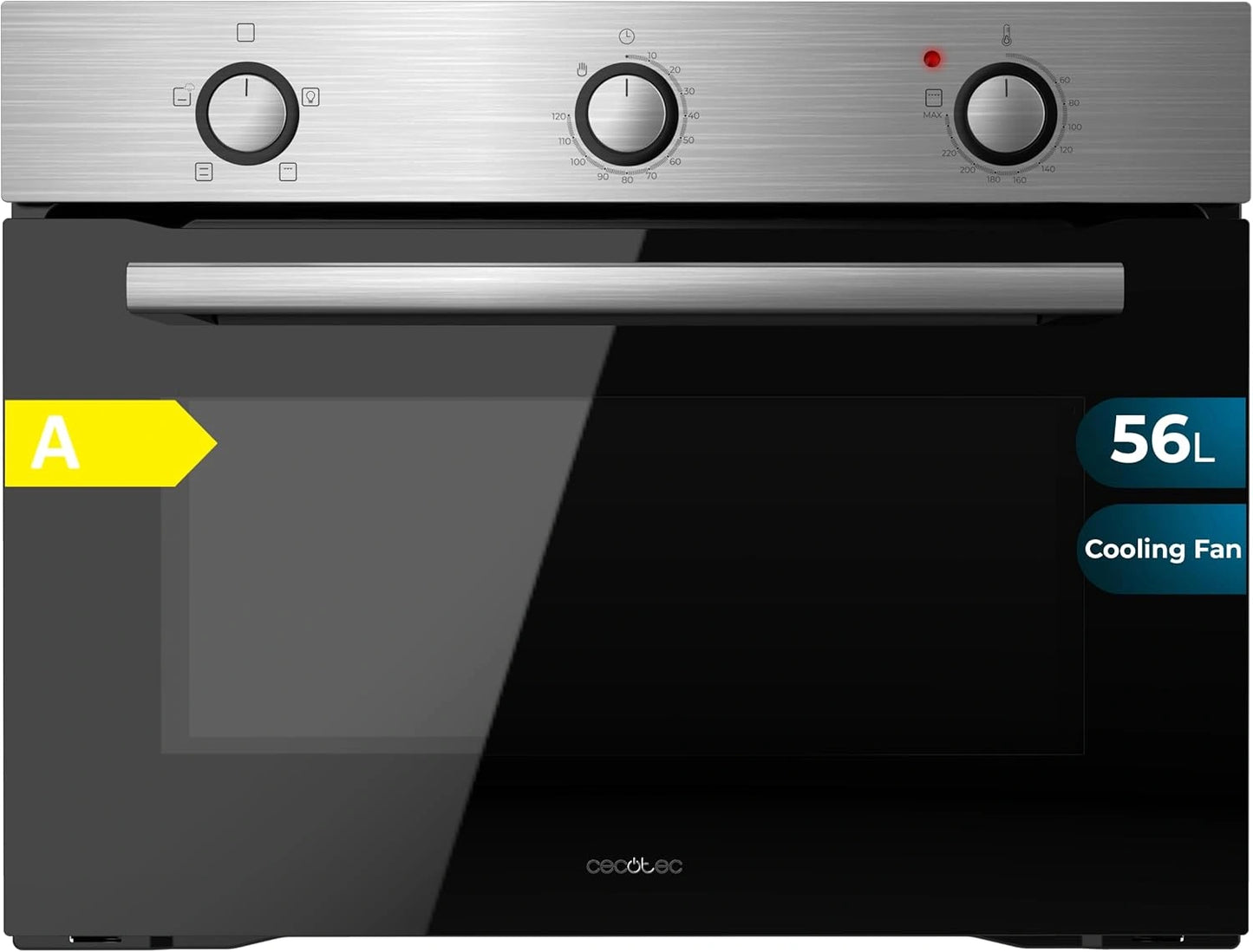 Four Encastrable 45 cm Inox 2600W, 56L, Économie d'Énergie, Vapeur et Minuterie