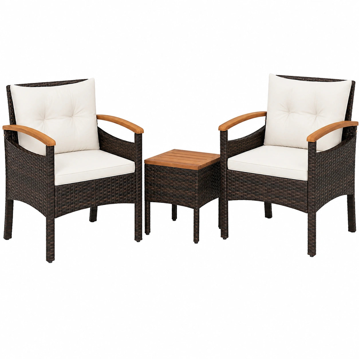 Ensemble de Jardin Extérieur 3 Pièces en Rotin avec Table et Fauteuils