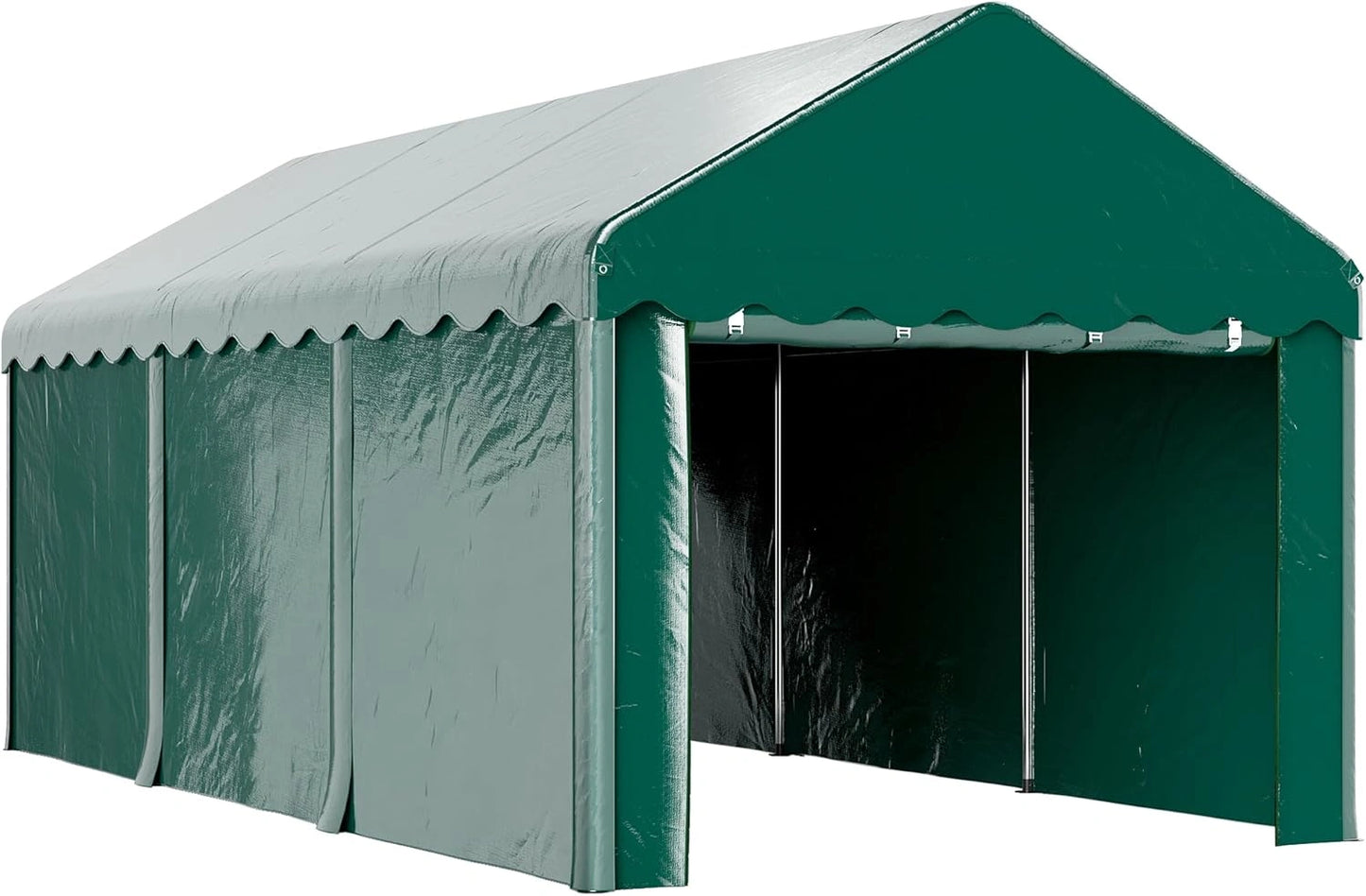 Abri Garage Portable 3 x 6 m avec Portes en PE Résistant aux UV et Imperméable - Vert