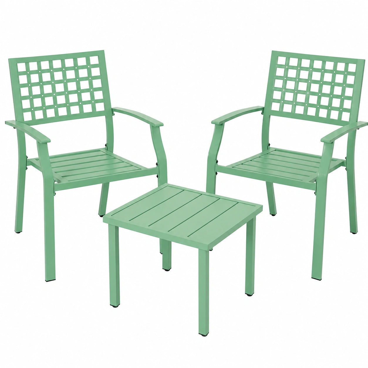 Ensemble Bistrot 3 Pièces, Mobilier de Patio Métal Durable, 2 Chaises Empilables avec Table Carrée, Design Aéré pour Jardin, Terrasse, Balcon, Piscine