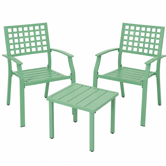 Ensemble Bistrot 3 Pièces, Mobilier de Patio Métal Durable, 2 Chaises Empilables avec Table Carrée, Design Aéré pour Jardin, Terrasse, Balcon, Piscine