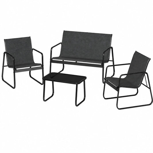 Salon de jardin extérieur 4 pièces avec fauteuils et table en verre