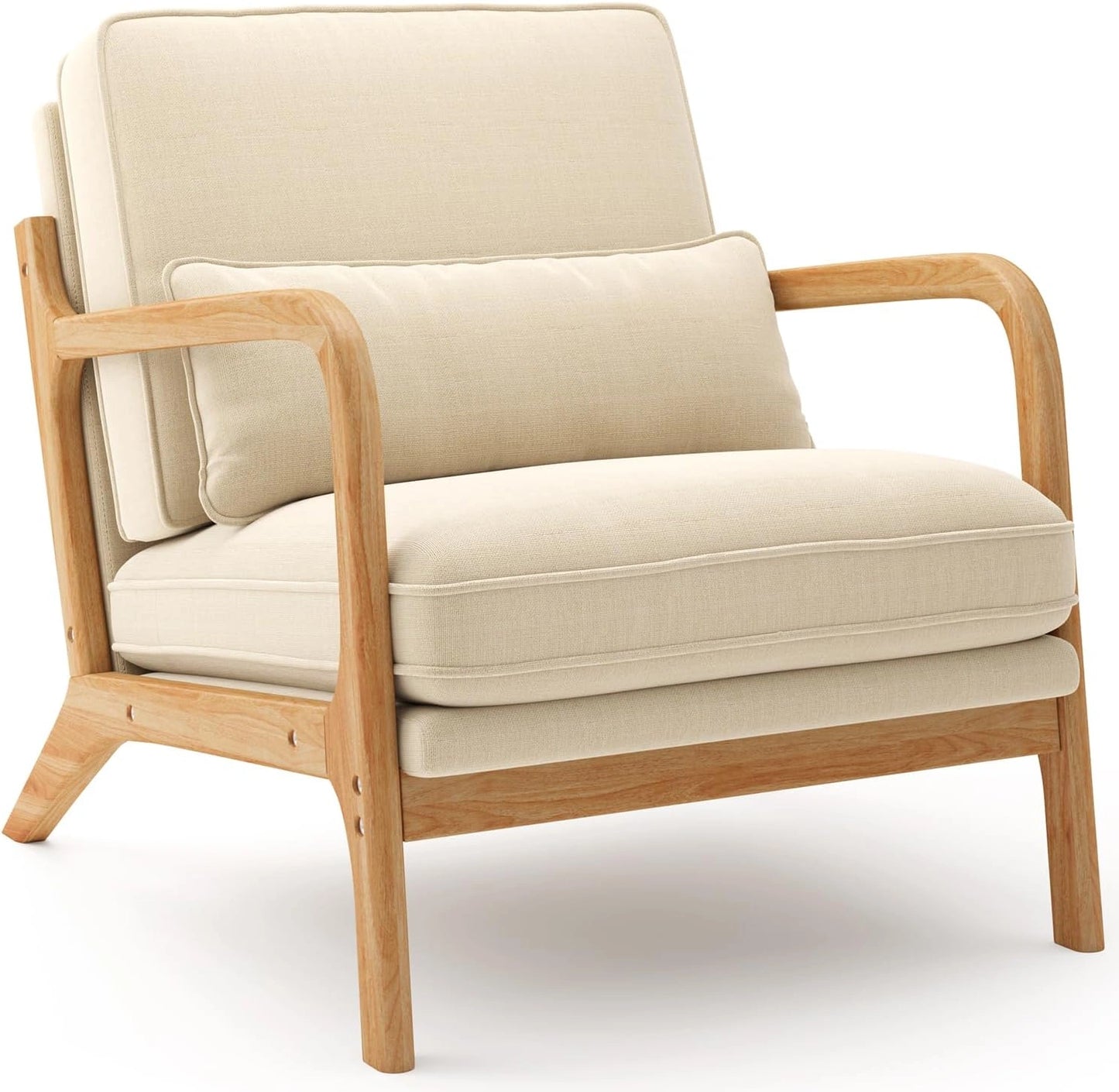 Fauteuil Relax Ergonomique en Bois, Support Lombaire, pour Salon et Bureau, Beige, 82 x 65 x 75 cm