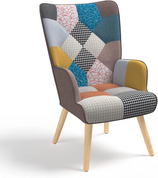 IDMarket - Fauteuil Scandinave Ivar Tissu Multicolore Patchwork