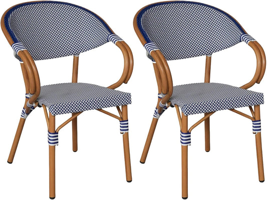 Ensemble de 2 Chaises de Jardin Bleu et Blanc en Aluminium, Style Classique
