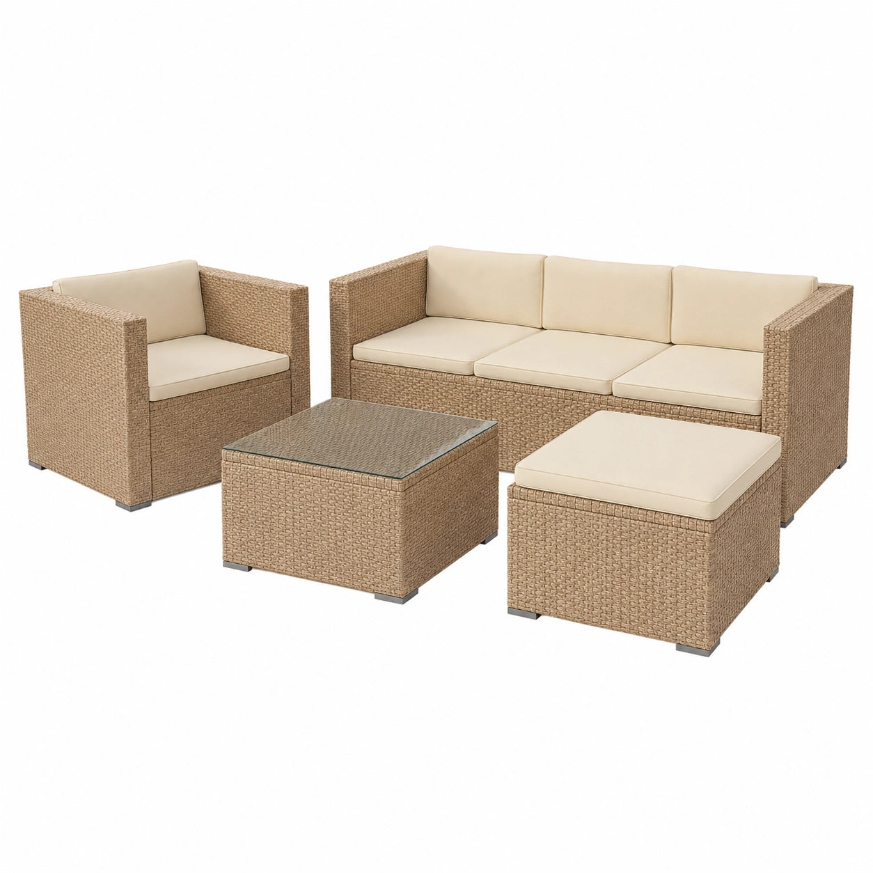 Ensemble de jardin en rotin pour 4-5 personnes avec coussins