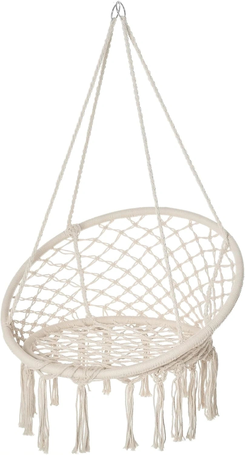 Outsunny Chaise Hamac Suspendue Intérieur Extérieur, Portative, Ø 80 x 42 cm, Coton Polyester Beige