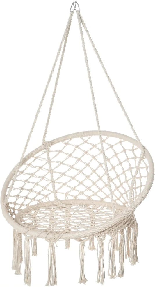 Outsunny Chaise Hamac Suspendue Intérieur Extérieur, Portative, Ø 80 x 42 cm, Coton Polyester Beige