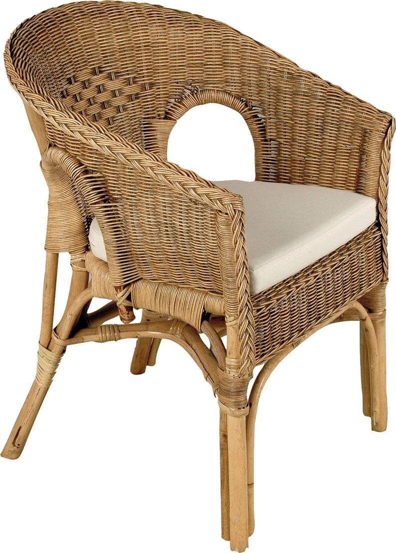 Fauteuil en Rotin Aubry Gaspard avec Coussin Déhoussable - Marron Patiné, 57x57x80 cm - Confort Élégant pour Intérieur et Extérieur