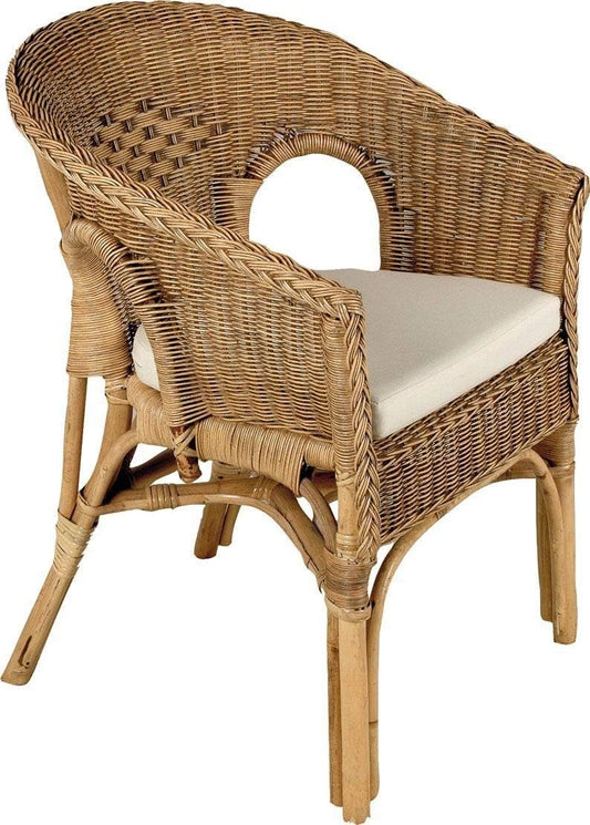 Fauteuil en Rotin Aubry Gaspard avec Coussin Déhoussable - Marron Patiné, 57x57x80 cm - Confort Élégant pour Intérieur et Extérieur