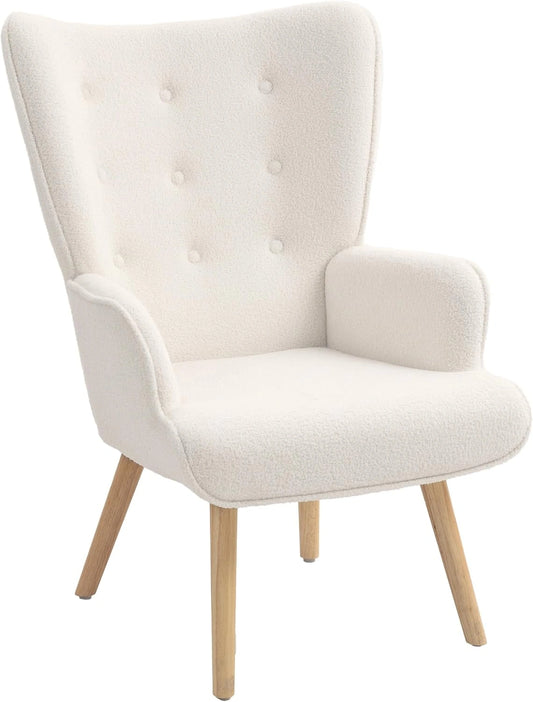 Fauteuil Moderne en Tissu Bouclette avec Accoudoirs et Dossier Ergonomique - Beige