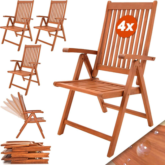 Ensemble de 4 Chaises Pliantes en Bois d'Eucalyptus pour Jardin