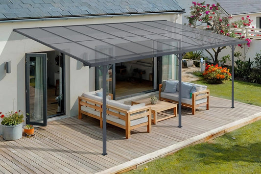 Abri Voiture Pergola Aluminium KLEO 495x300 cm Gris Anthracite Moderne Anti-UV