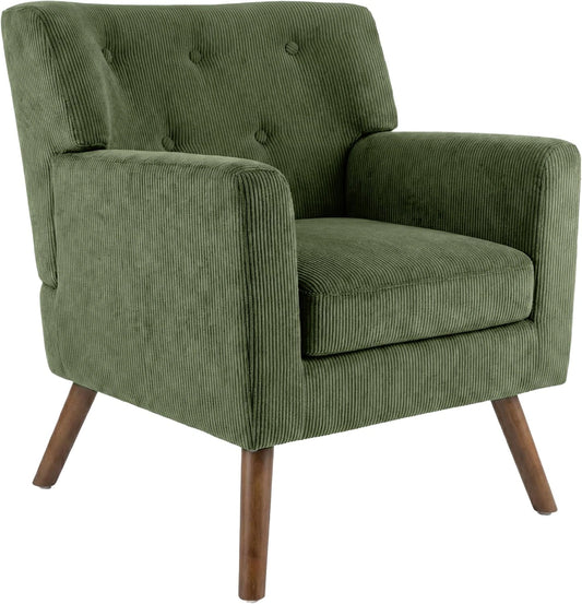 Fauteuil Bergère Velours Côtelé Kioni avec Accoudoirs - Charge Maximale 150 kg - Relaxation et TV - Vert