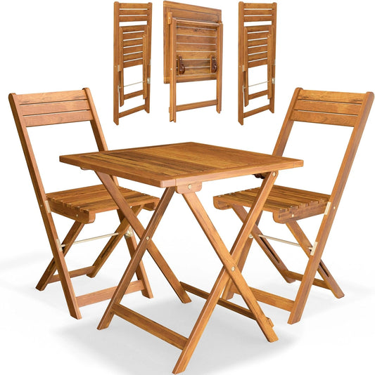 Ensemble de Jardin en Bois d'Acacia - Table et Chaises Pliables, Résistant aux Intempéries