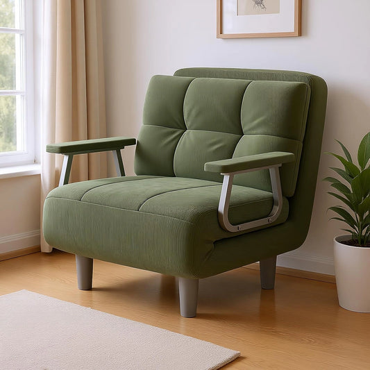 Canapé Convertible en Velours Côtelé 1 Place - Fauteuil Relax avec Accoudoirs en Métal et Coussin
