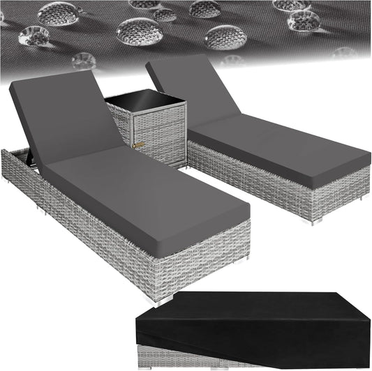 Ensemble de 2 Chaises Longues Réglables et Table de Jardin en Aluminium et Résine - Gris Clair