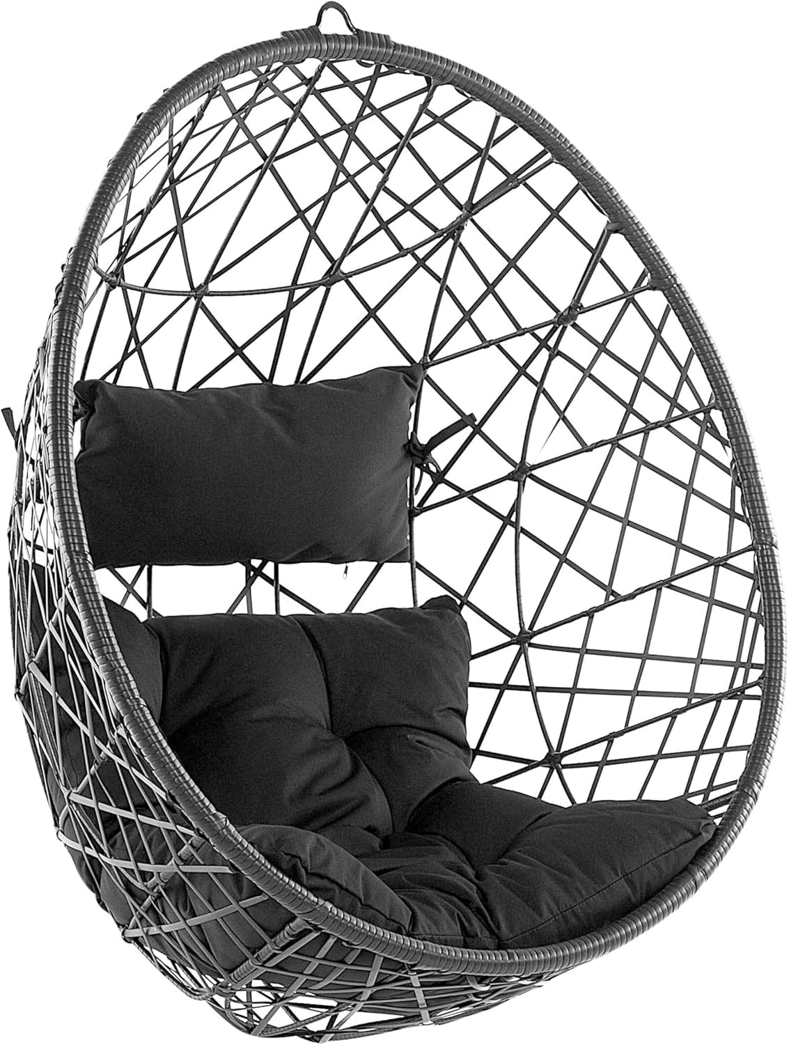 Chaise Hamac en Rotin Noir avec Coussin, Usage Intérieur Extérieur, Style Bohème Moderne
