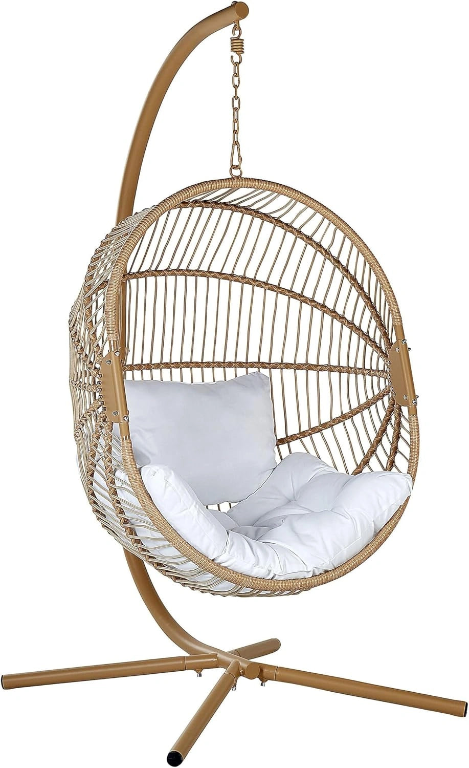 Chaise Hamac en Polyrotin Beige avec Support en Métal pour Intérieur et Extérieur