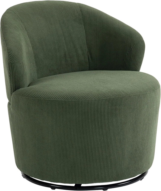 Fauteuil pivotant moderne en velours côtelé vert pour salon et chambre